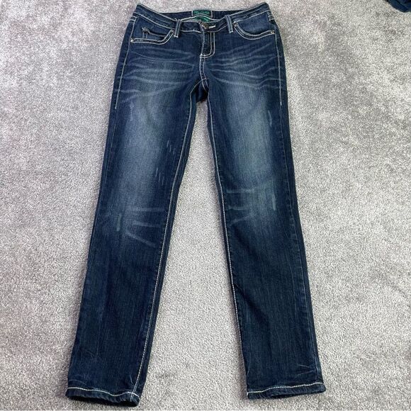 Wrangler Premium Patch Jeans Women's 27X30 Blue Dark Wash Skinny Leg Low Rise - Picture 1 of 15